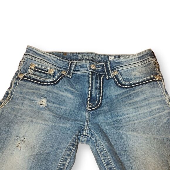 Miss Me Contrast Stitched Boyfriend Fit Bling Cropped Denim US 26 - Picture 3 of 12